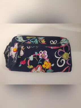 Vera Bradley Navy Floral Zip-Around Wallet with Multicolor Blooms